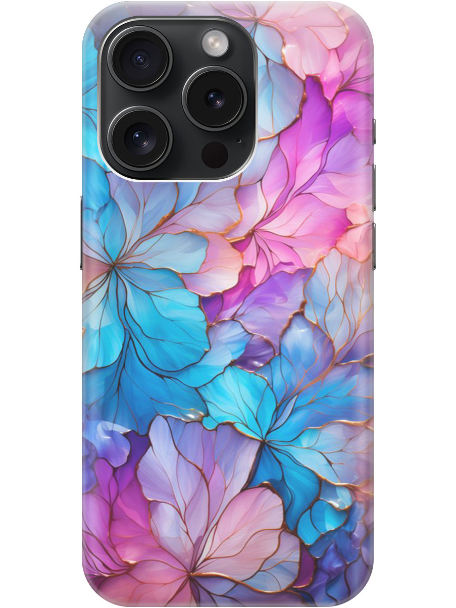 

Силиконовый чехол на Apple iPhone 15 Pro с рисунком "Цветочный витраж", Голубой;розовый, 20000009