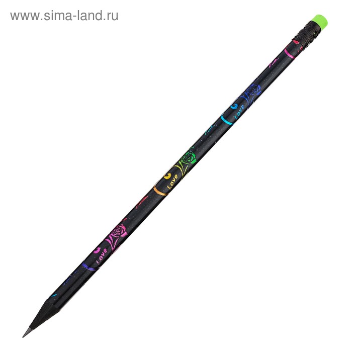 

Карандаш чёрнографитный с ластиком, твёрдость НВ, корпус чёрный с цветным узором(12 шт.)