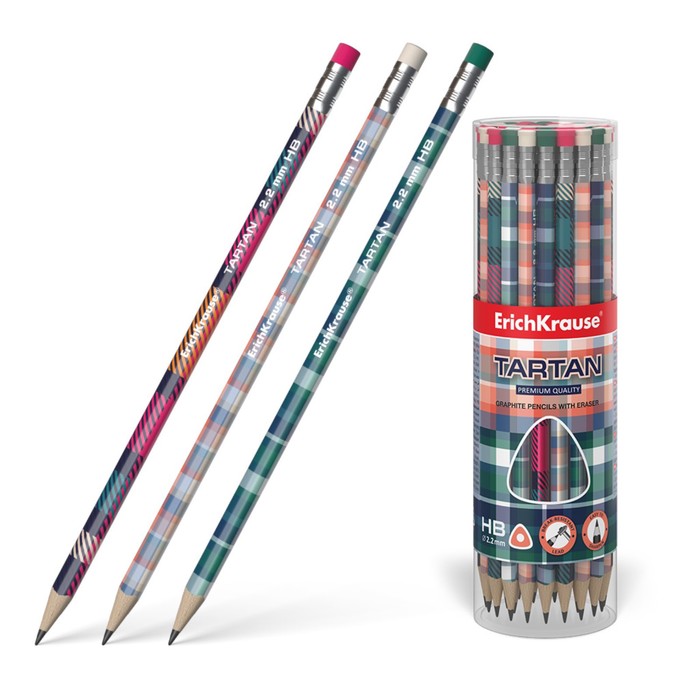 

Карандаш чернографитный с ластиком ErichKrause Tartan (простой), HB, грифель d 2.2 мм, трe