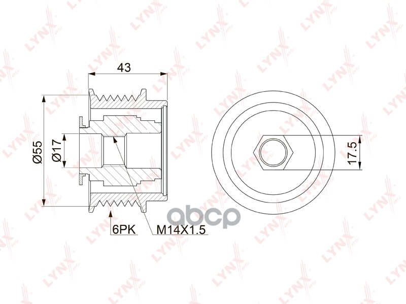 

LYNXAUTO PA-1149 Шкив генератора TOYOTA AVENSIST27 1.6-2.0 09= /AURISE15/8 1.6-1.8 07= 1шт