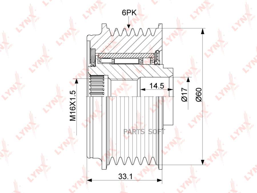 

LYNXAUTO PA-1096 Шкив генератора HYUNDAI/KIA 2.0-2.4 2005 = 1шт