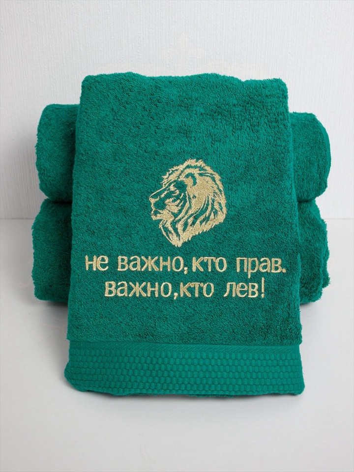 фото Полотенце махровое банное с вышивкой лев прав nobrand