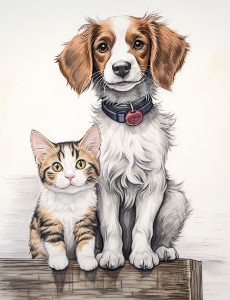 

Алмазная мозаика на подрамнике Котёнок и щенок, 50x40 см, 65005, ПРА-368
