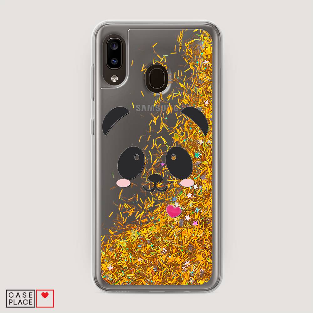

Жидкий чехол с блестками "Влюбленный панда контур" на Samsung Galaxy A20, 27690-1