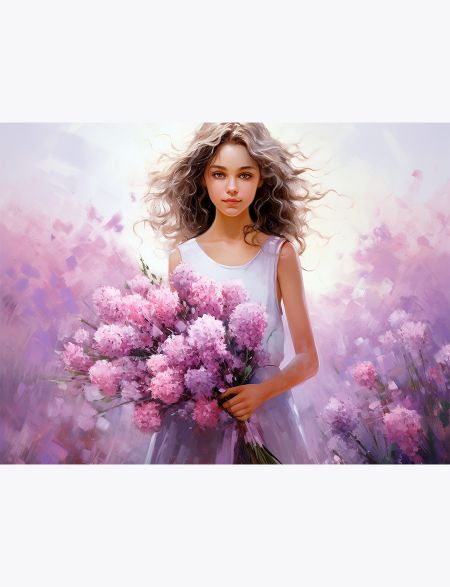 

Алмазная мозаика без подрамника Девушка в сирени, 40x30 см, 64863, РА-367