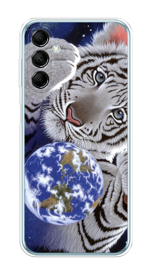 

Чехол на Samsung Galaxy M14 5G "Тигренок и Земля", Синий;белый;черный, 2108150-1