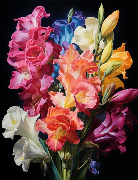 

Алмазная мозаика без подрамника Гладиолусы микс, 40x30 см, 30 цветов, 64845, РА-365
