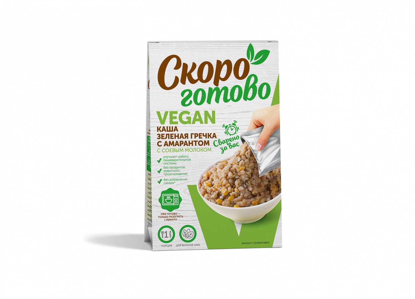 

Каша Скоро готово Vegan зелёная гречка с амарантом, с соевым молоком, 250 г