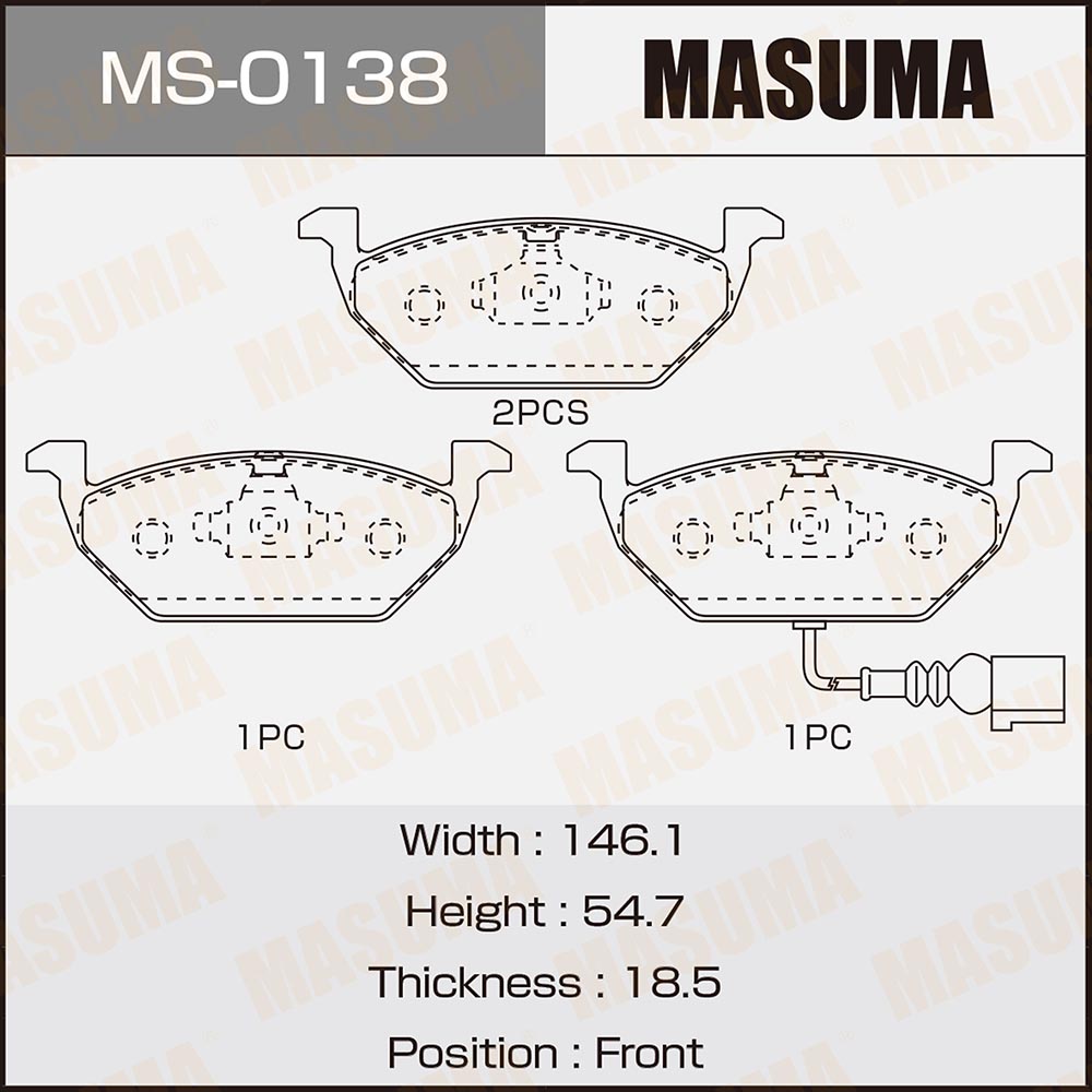 

Тормозные колодки дисковые VAG A3S3OCTAVIAYETICADDYGOLFGOLF PLUSJETTA MASUMA MS0138