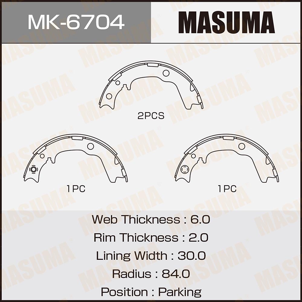 

Тормозные колодки MASUMA барабанные стояночного тормоза MK6704