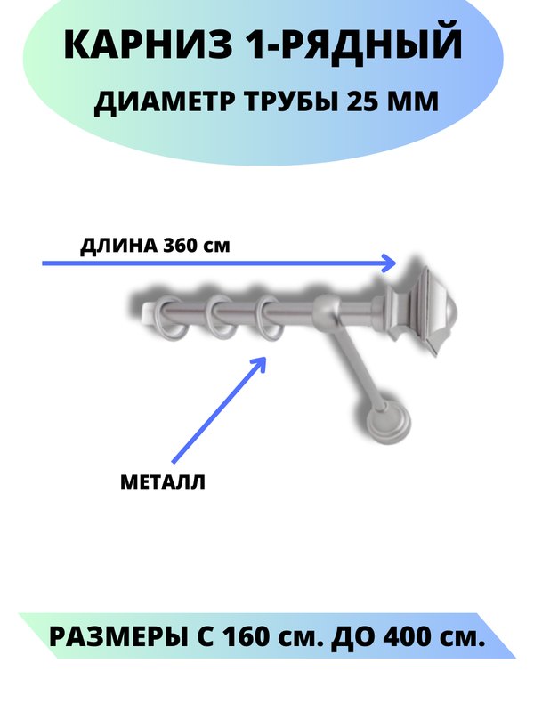 

Карниз металлический Фаворит, 1-рядный, гладкий, D-25 мм., цвет сатин, 3,6 м., Серый, Фаворит