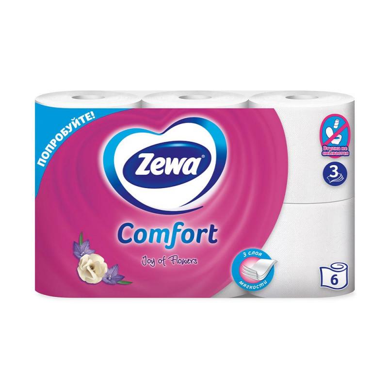 

Бумага туалетная Zewa Natural comfort белая, 3 слоя, 6 рулонов, Белый