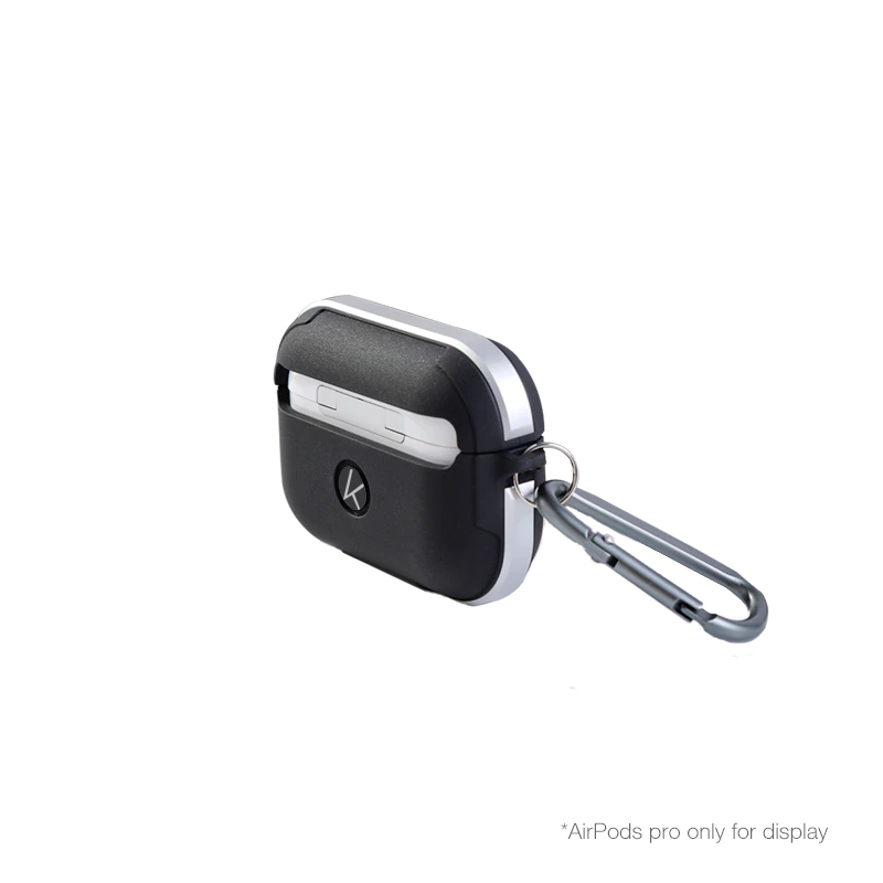 

Чехол K-Doo Protective Case для AirPods Pro силиконовый с карабином (черный/серебристый ба, 14479446