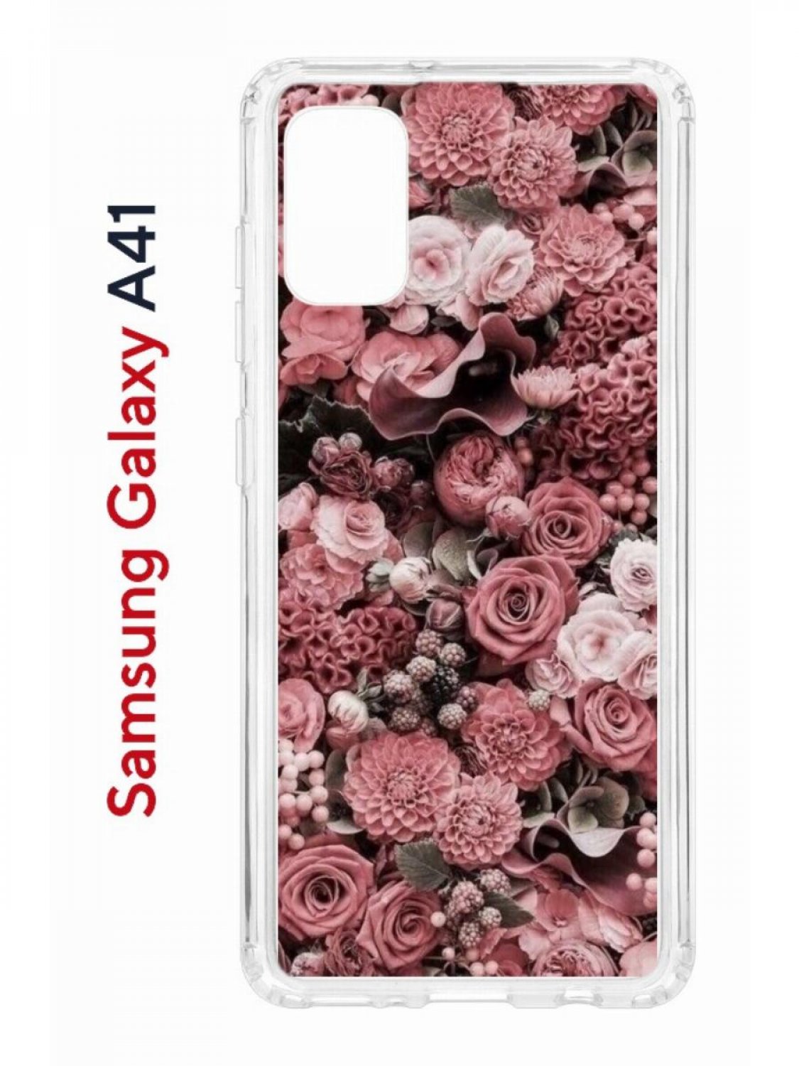 Чехол на Samsung A41 с принтом Kruche Print цветы, противоударный бампер, с защитой камеры