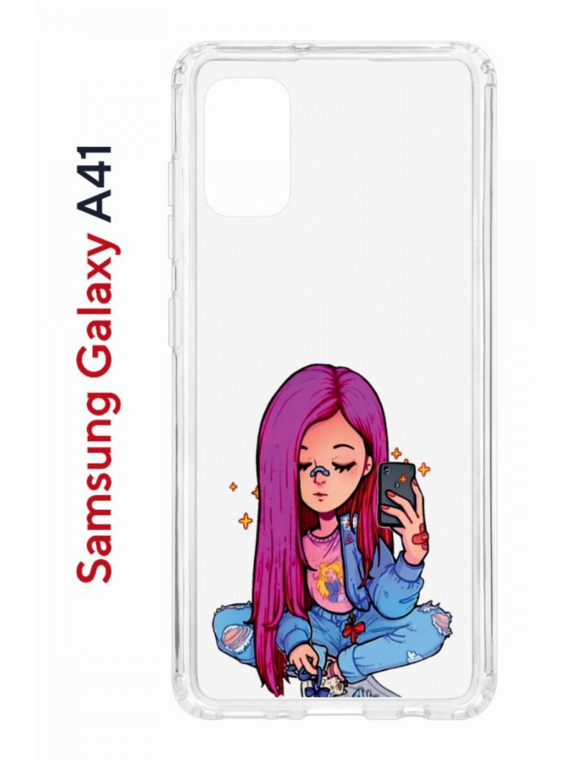 Чехол на Samsung A41 Kruche Print Pink Hair, противоударный бампер, с защитой камеры