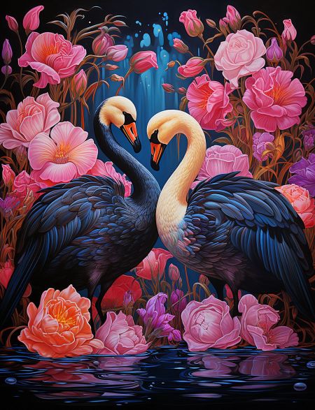 

Алмазная мозаика без подрамника Красивые лебеди, 70x50 см, 49 цветов, 64806, РА-362