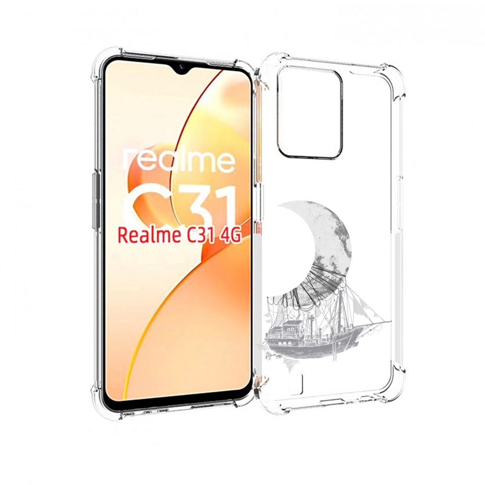 Чехол MyPads черно белый корабль полумесяц для OPPO Realme C31