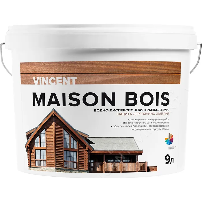 фото Vincent maison bois водно-дисперсионная краска-лазурь для защиты деревянных изделий, баз а nobrand