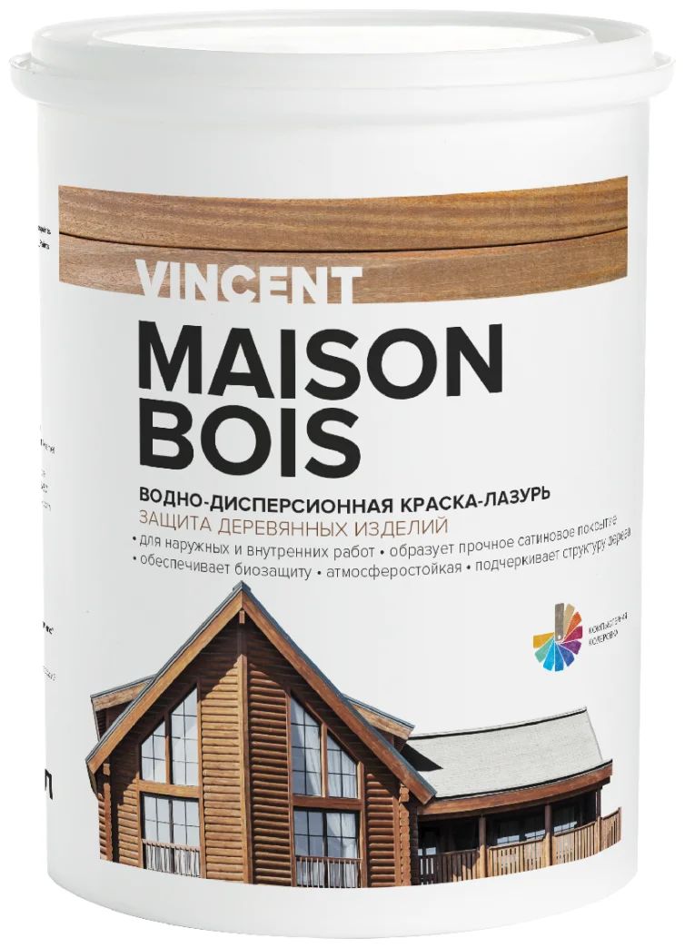 VINCENT MAISON BOIS водно-дисперсионная краска-лазурь для защиты деревянных изделий, баз А краска лазурь vincent maison en bois база c 2 л