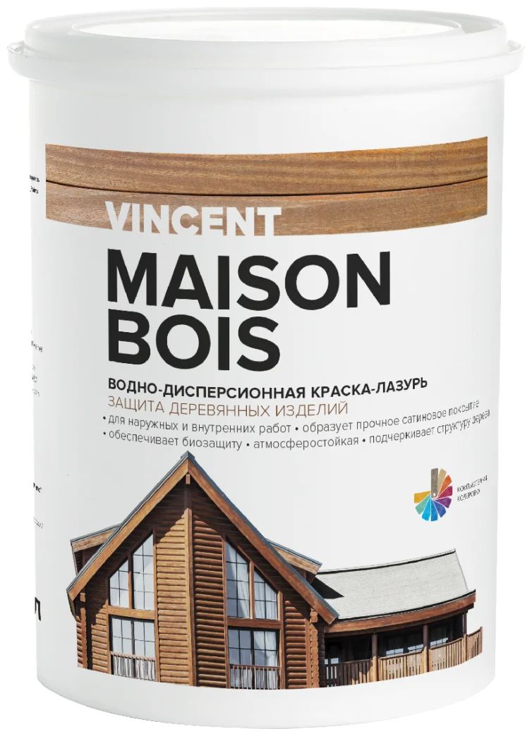 фото Vincent maison bois водно-дисперсионная краска-лазурь для защиты деревянных изделий, баз а nobrand