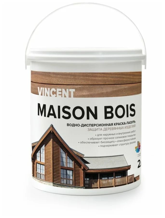 VINCENT MAISON BOIS водно-дисперсионная краска-лазурь для защиты деревянных изделий, баз А водно дисперсионная краска лазурь vincent maison bois base c 9л 105 014
