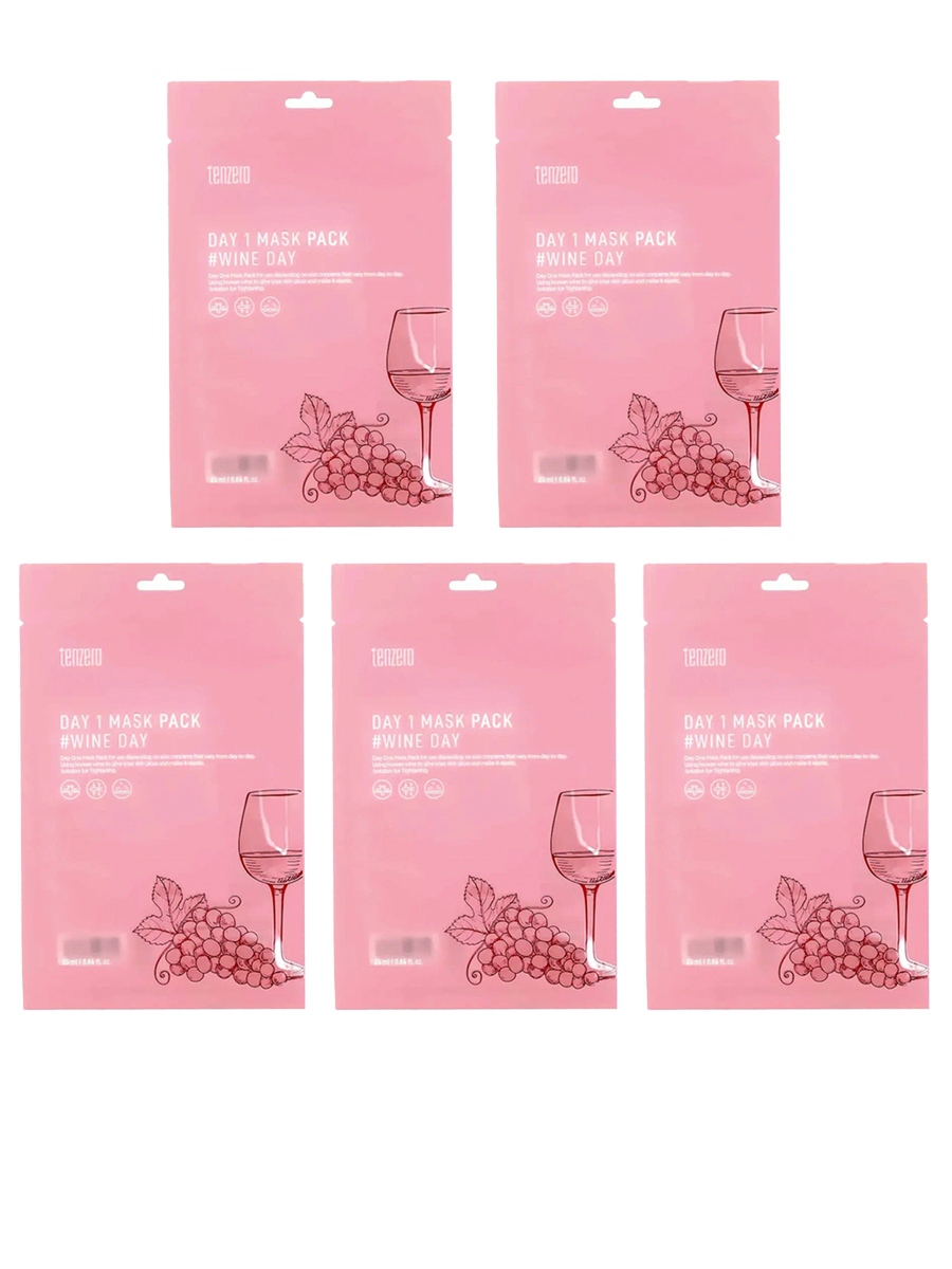 

Тканевая маска Tenzero с экстрактом вина Day 1 Mask Pack #Wine 5шт, вино 5