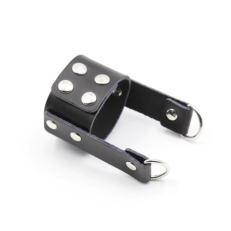 Кожаная утяжка на пенис KISSEXPO с кольцами