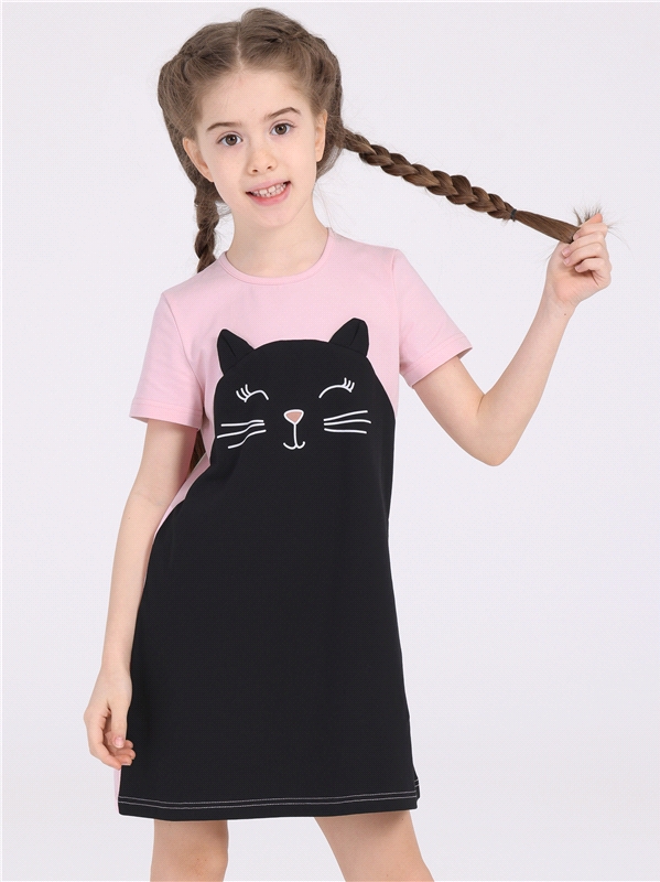 Платье детское Апрель 1ДПК3361804, черный-светло-розовый14 Спящая кошка, 128