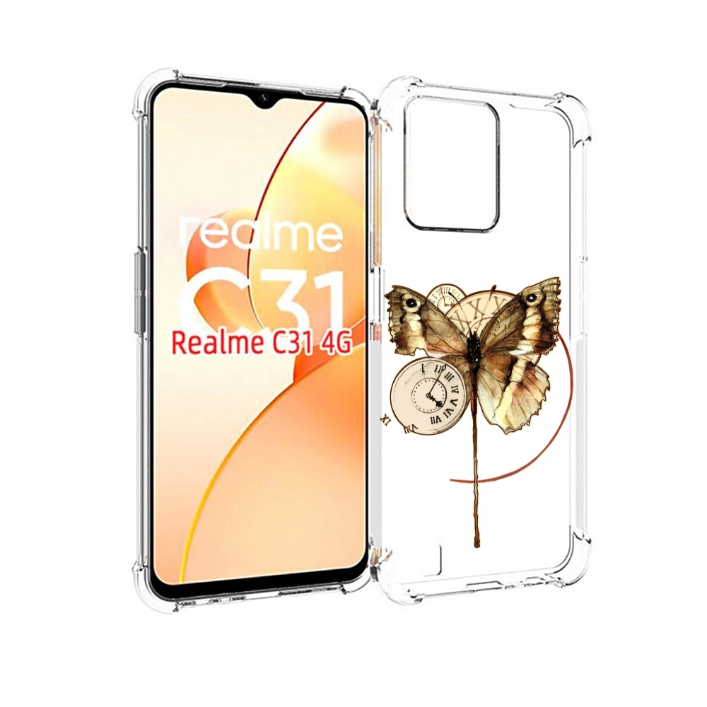 Чехол MyPads старинные часы с бабочкой для OPPO Realme C31