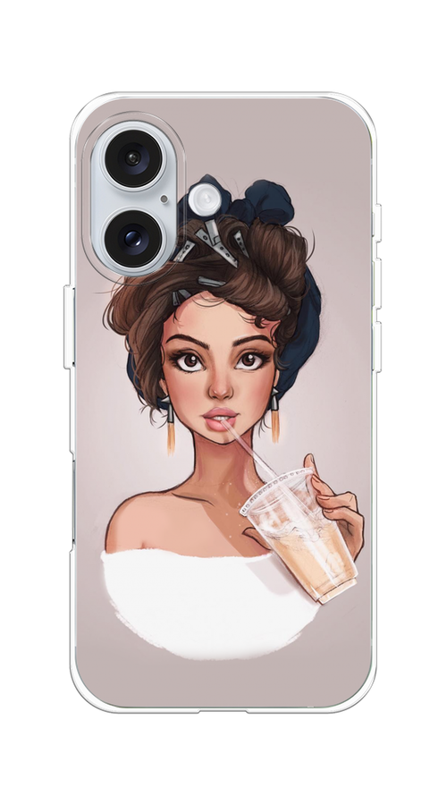 

Чехол на Apple iPhone 16 "Девушка с фраппе", Серый, 16050-1