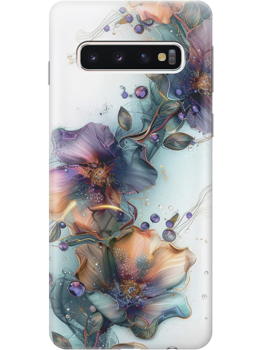 

Силиконовый чехол на Samsung Galaxy S10 с принтом "Мистические цветы", Прозрачный;белый;зеленый, 720461310