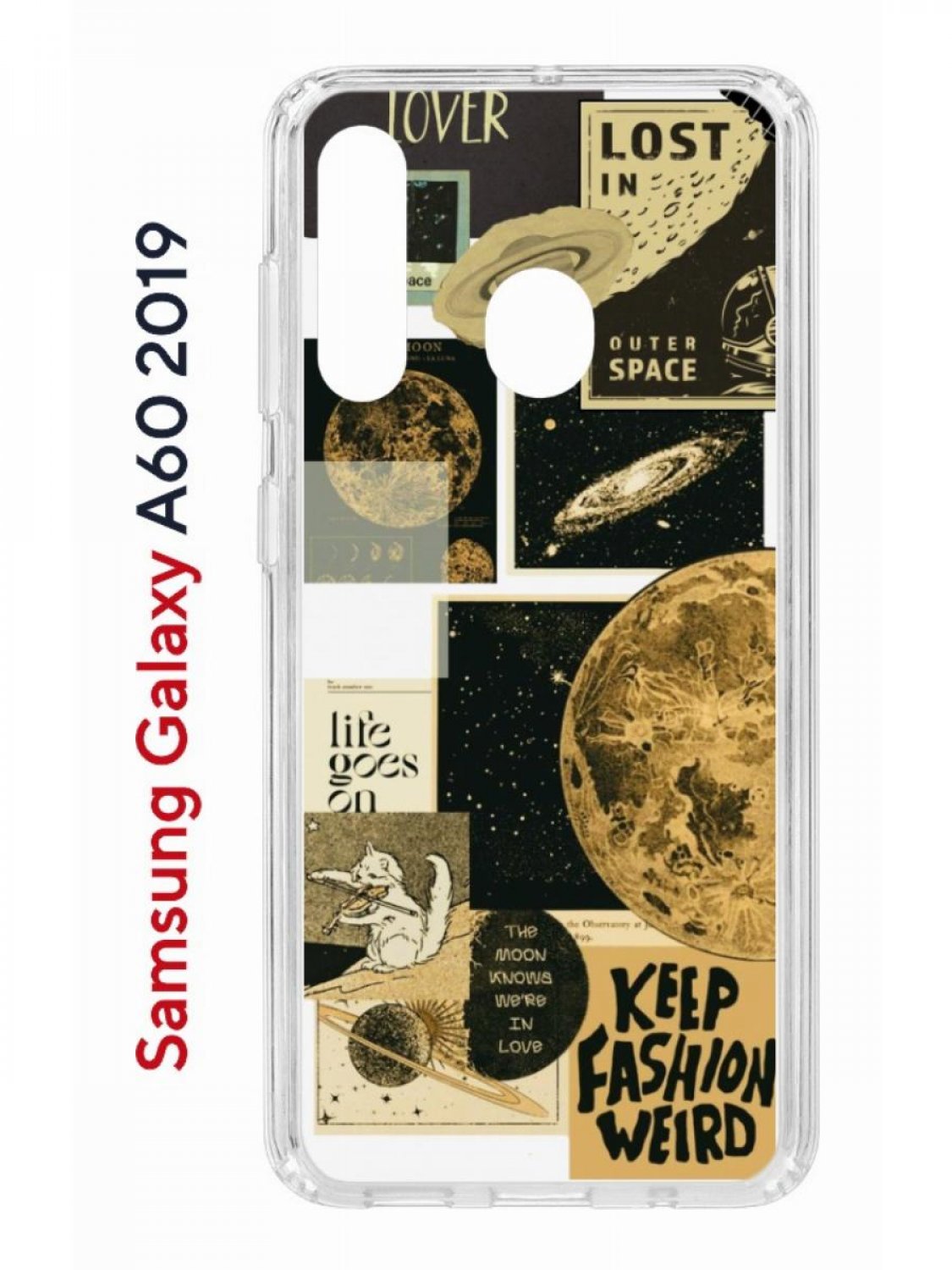 Чехол на Samsung A60 2019 с принтом Kruche Print Стикеры Космос противоударный бампер