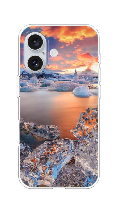 

Чехол на Apple iPhone 16 "Ледники", Синий;оранжевый, 16050-1