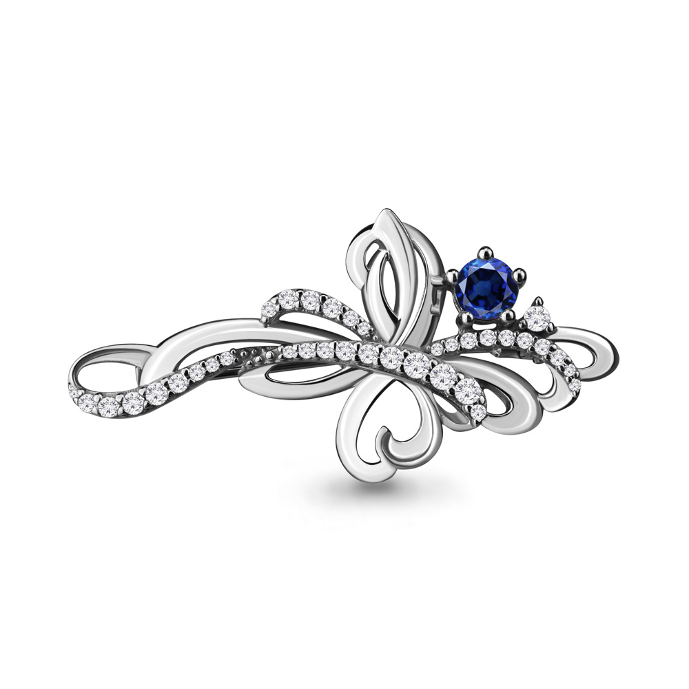 

Брошь из серебра с фианитом\сапфиром искусственным Aquamarine Aquamarine 71507Б_925_р, 71507Б_925_р