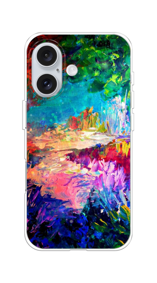 

Чехол на Apple iPhone 16 "Лес-гуашь", Синий;розовый;зеленый, 16050-1