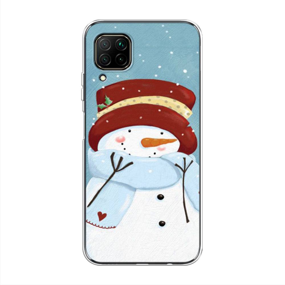 

Чехол на Huawei Nova 7i "Застенчивый снеговик", Голубой;белый;красный, 611850-5