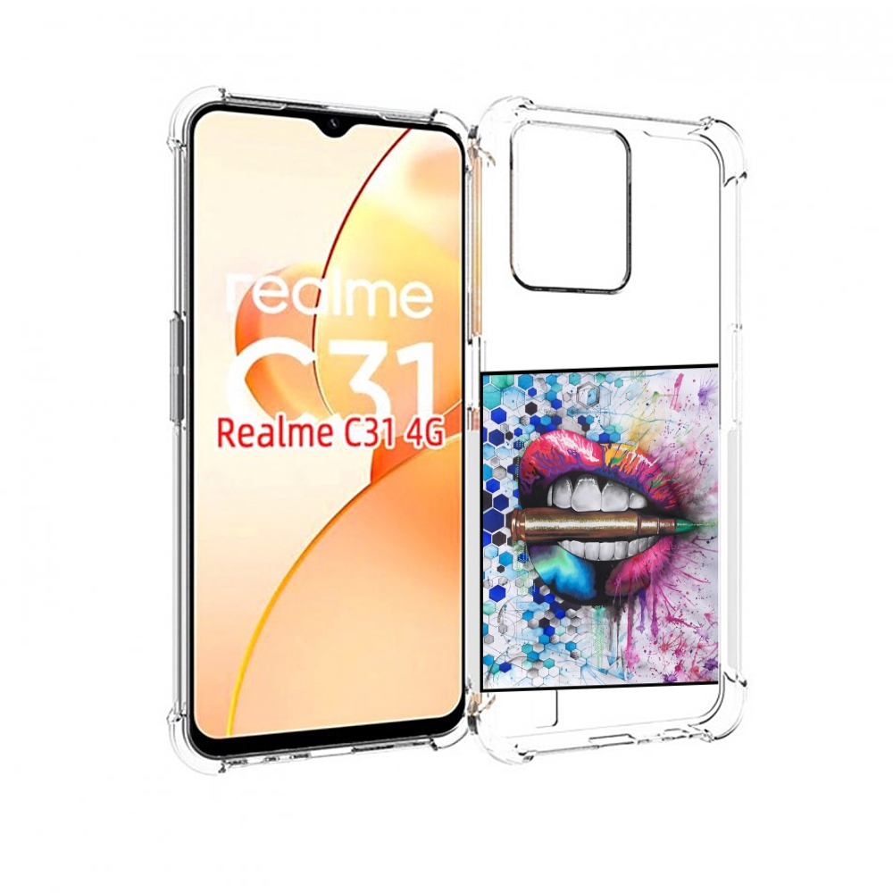 

Чехол MyPads разноцветные губы с пулей для OPPO Realme C31, Прозрачный, Tocco