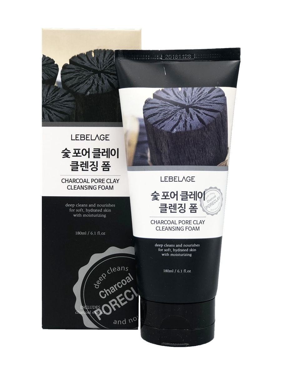 Пенка для умывания Lebelage Charcoal Pore Clay Cleansing Foam с углем, 180 мл