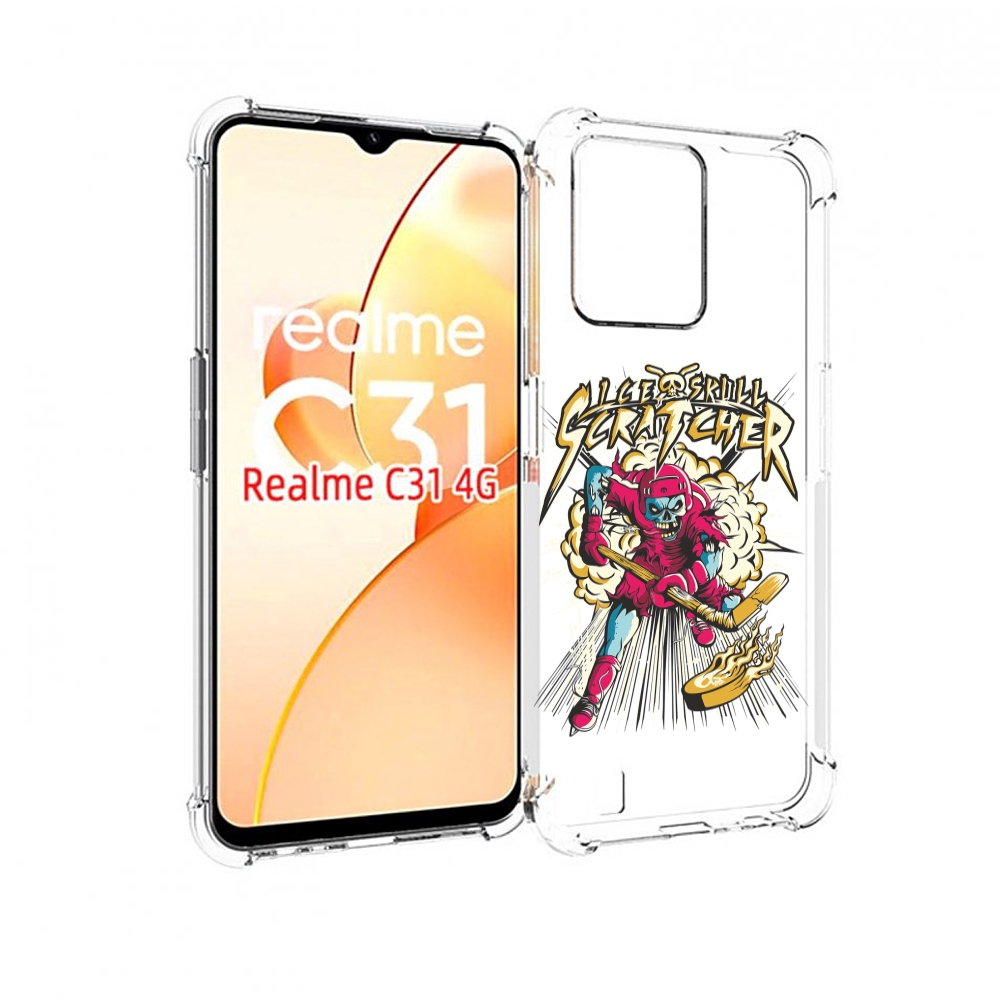 

Чехол MyPads нарисованный скелет хоккеист для OPPO Realme C31, Прозрачный, Tocco