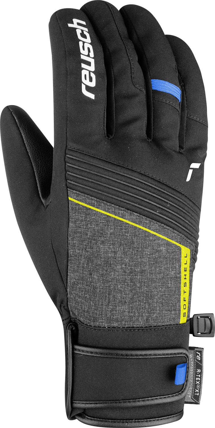 фото Перчатки горнолыжные reusch 2021-22 luca black melange/safety yellow/brilliant blue 9,5