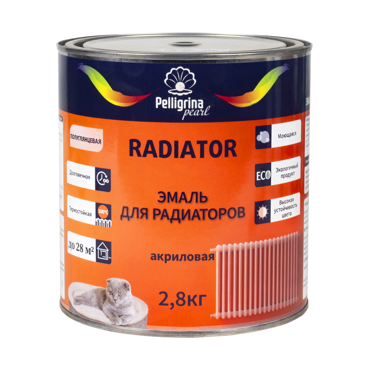Эмаль для радиаторов Pelligrina Pearl PP-075, акриловая, полуглянцевая, белая, 2,8 кг акриловая эмаль для радиаторов krafor