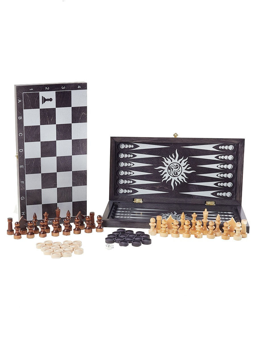 Шахматы, шашки Объедовская фабрика игрушки 3 в 1, малая черная, рисунок серебро 331-18