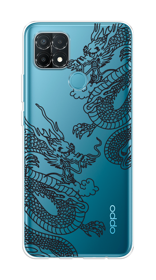 

Чехол на Oppo A15/A15s "Два китайских дракона", Серый;черный, 254750-1