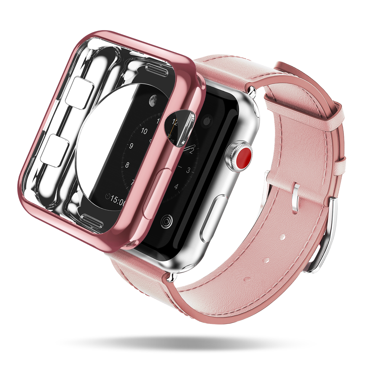 Чехол силиконовый для Apple Watch 38 мм, Dux Ducis, (2 шт ) прозрачный с розовым