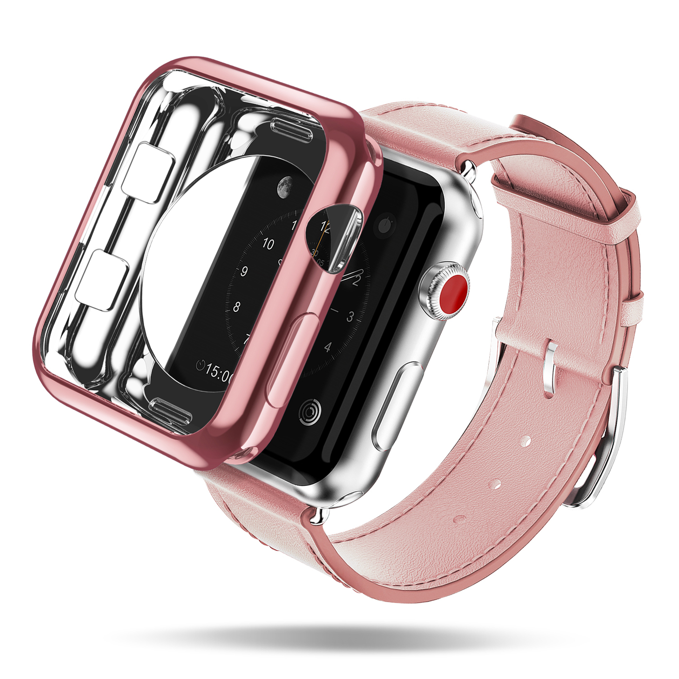 

Чехол силиконовый для Apple Watch 38 мм, Dux Ducis, (2 шт ) прозрачный с розовым, Розовый;прозрачный, iWatch 38mm 2