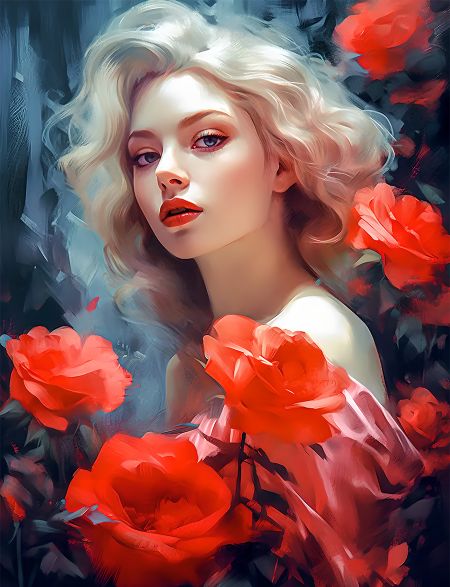 

Алмазная мозаика без подрамника Девушка с розами, 70x50 см, 63790, РА-339