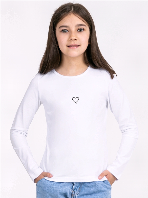Лонгслив детский Апрель 1ДДЛД3569001, белый Контурное сердечко, 140 теплый джемпер графитового цвета в сердечко для девочек