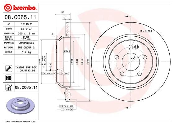 

08.C065.11_Диск Тормозной Задний Mb 3.0/3.2/2.2Cdi 03> Brembo 08C06511