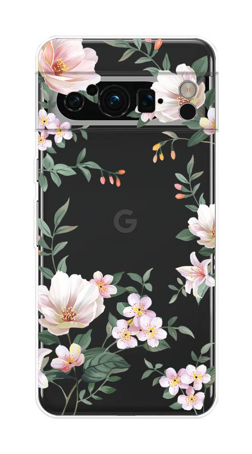 

Чехол на Google Pixel 8 Pro "Beautiful white flowers", Бежевый;зеленый, 271650-1