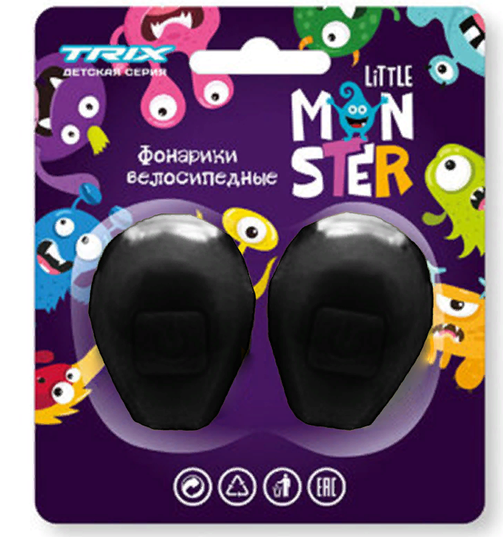 Фонари TRIX Little Monster детские, комплект передний задний, 2 диода, 3 режима, силикон,